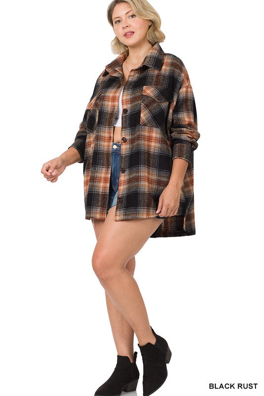 Plus Size Oversized Plaid Shacket