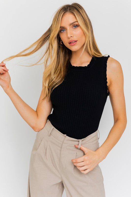 Ruffle Sleeveless Sweater