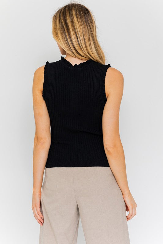 Ruffle Sleeveless Sweater