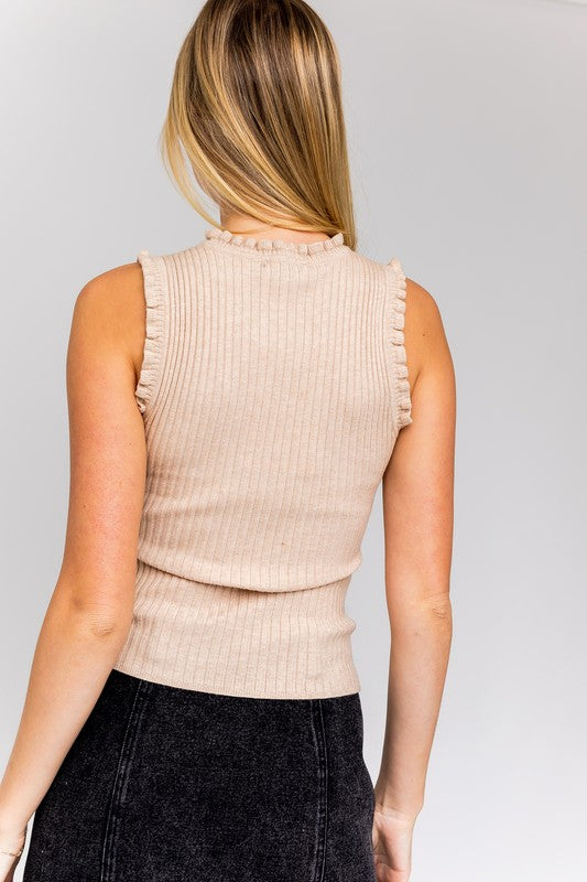 Ruffle Sleeveless Sweater