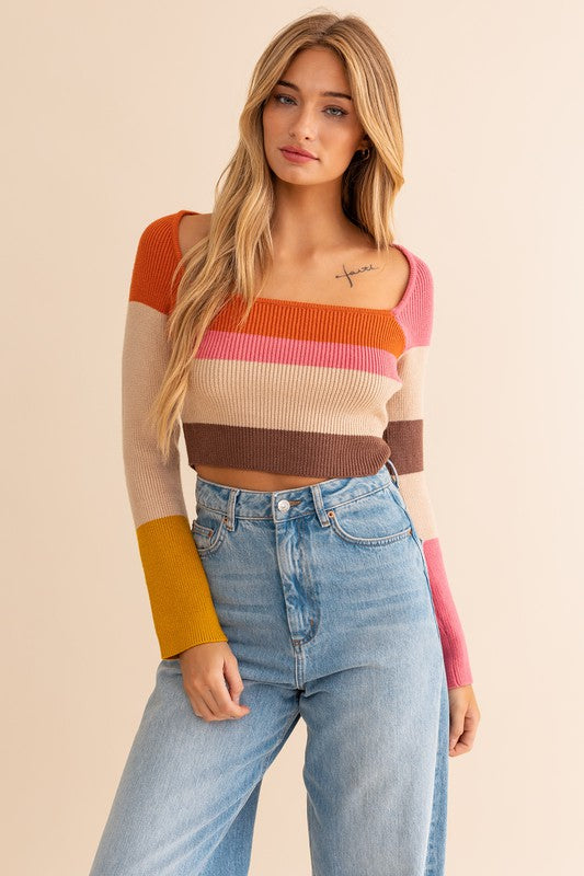 Long Sleeve Color Block Top