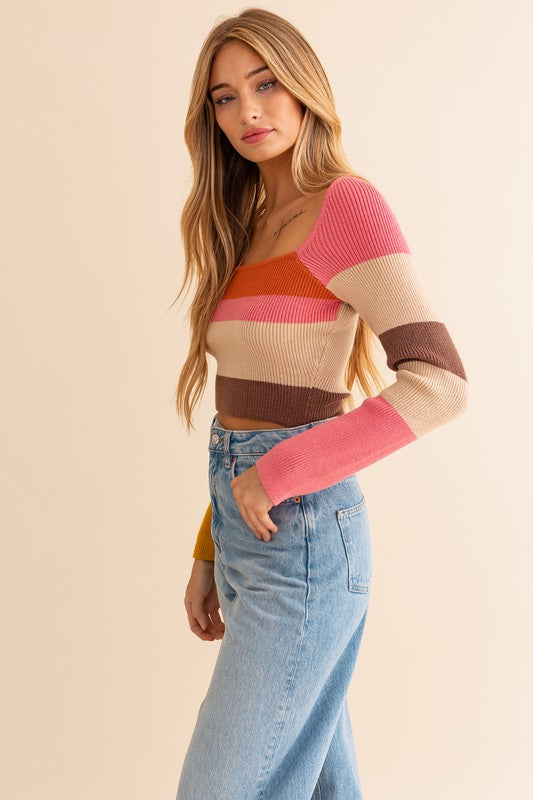 Long Sleeve Color Block Top