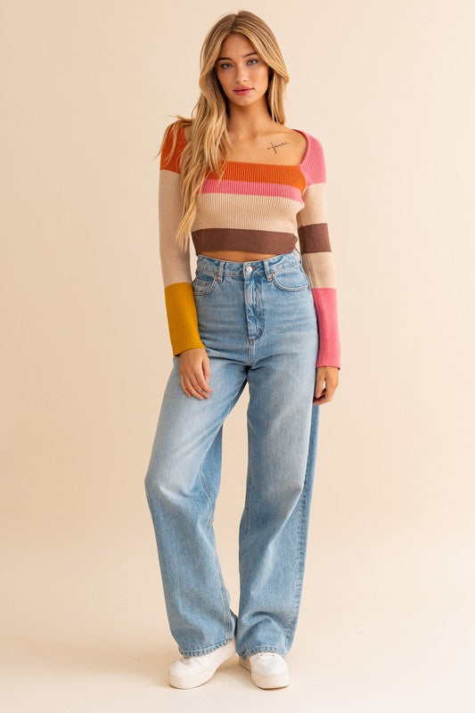 Long Sleeve Color Block Top