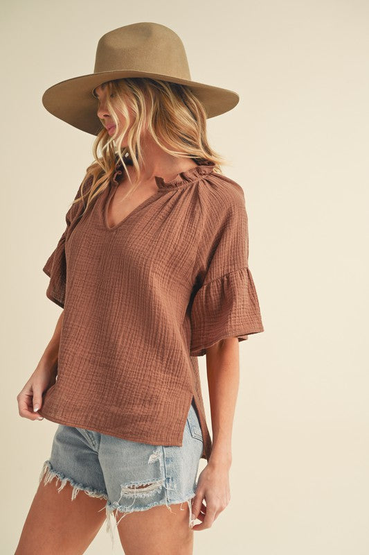 Tess 3/4 Sleeve Ruffle Top