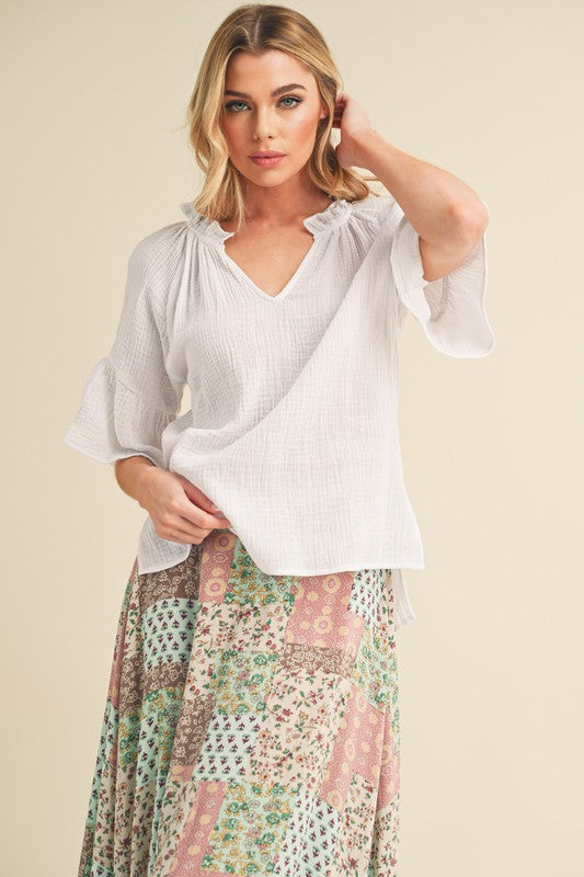 Tess 3/4 Sleeve Ruffle Top