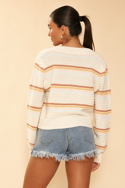 Retro Striped Cropped Cardigan