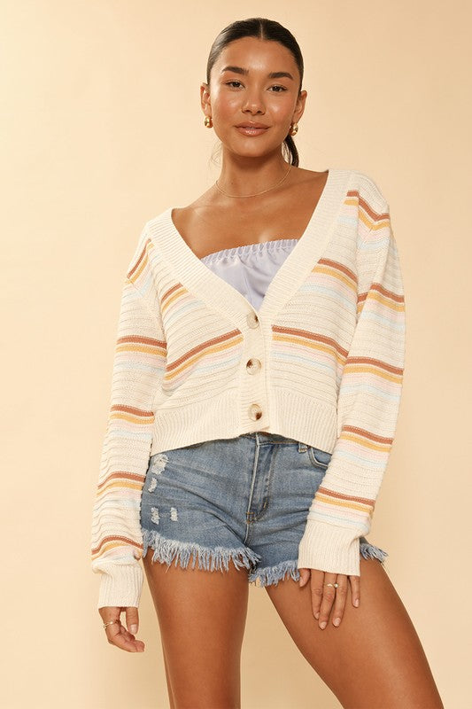 Retro Striped Cropped Cardigan