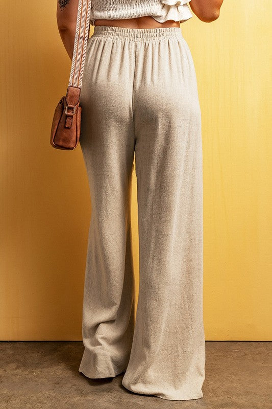 Beige Linen wide leg pants