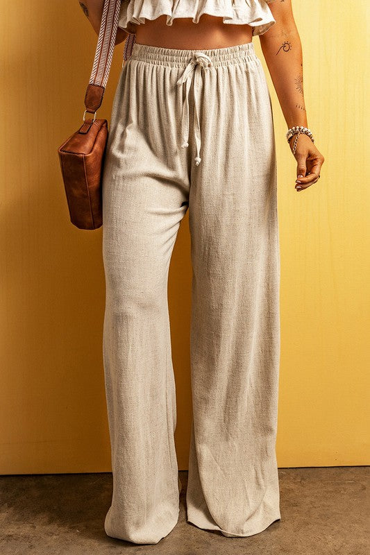 Beige Linen wide leg pants