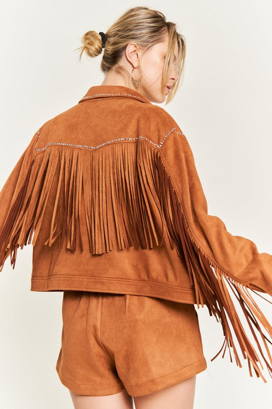 Suede studded fringe jacket Plus