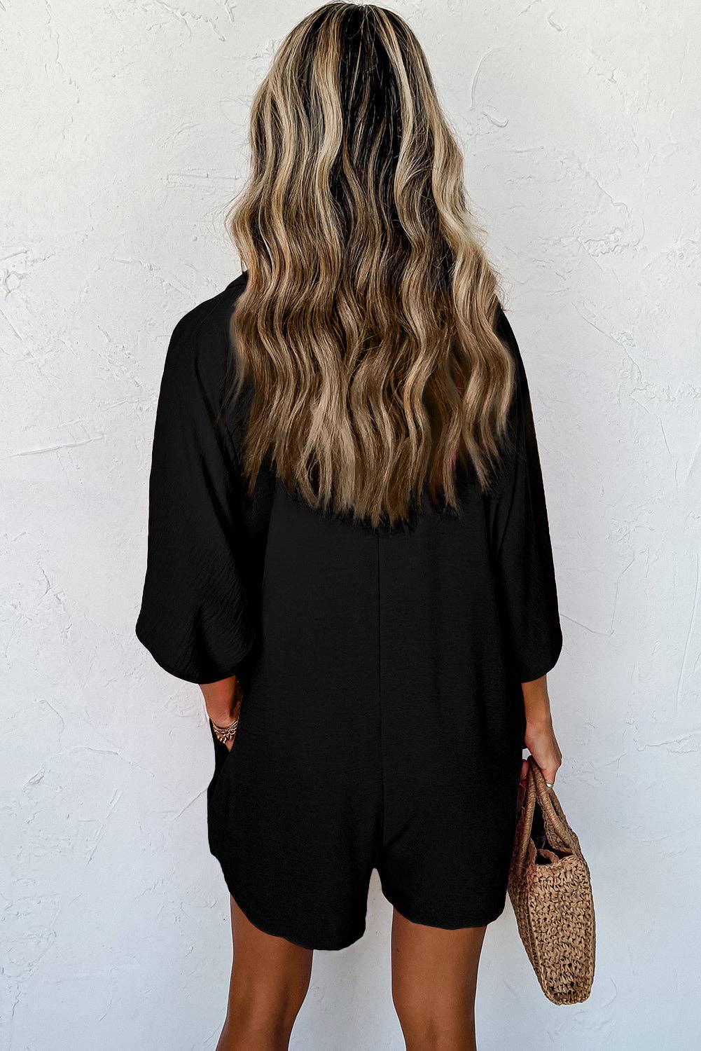 Black Button Relaxed Romper