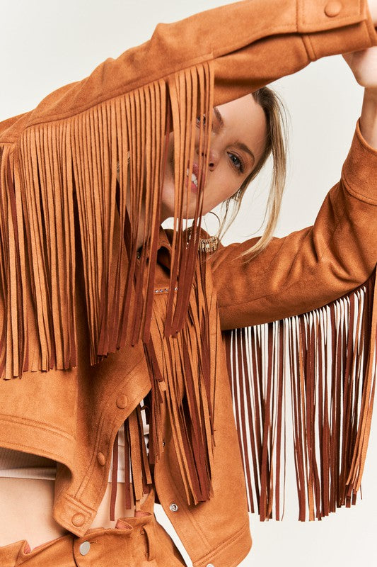 Suede studded fringe jacket Plus