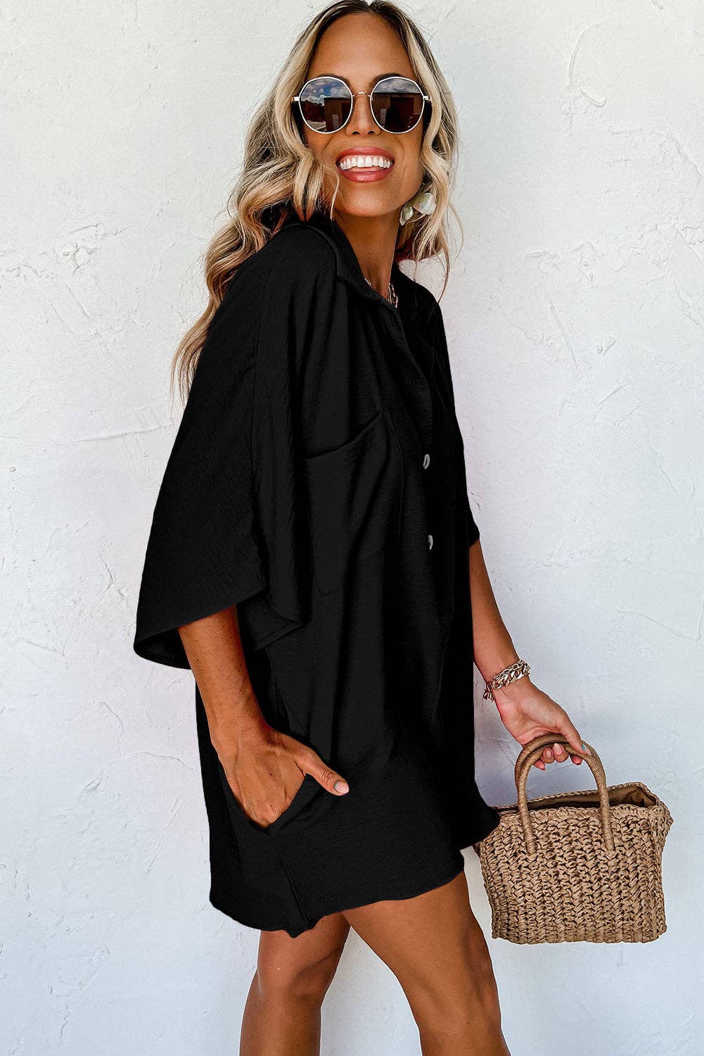 Black Button Relaxed Romper