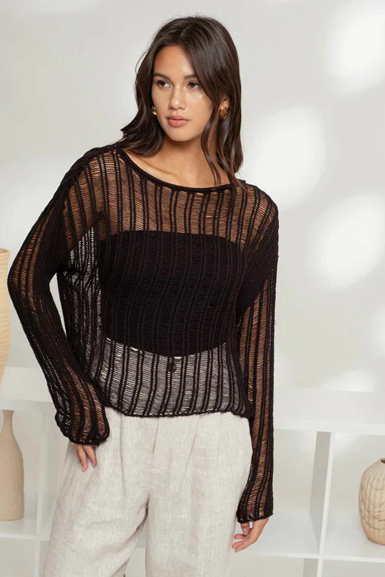 Sheer Crochet Ladder Knit Sweater