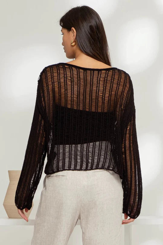 Sheer Crochet Ladder Knit Sweater