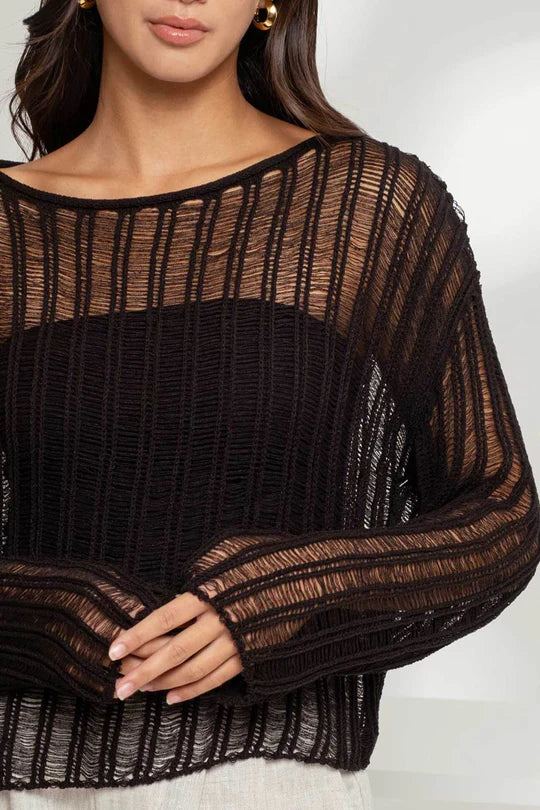 Sheer Crochet Ladder Knit Sweater