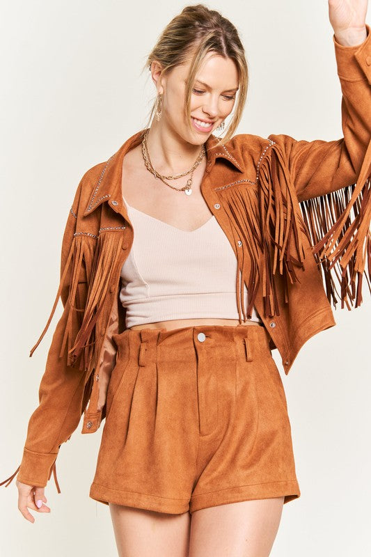 Suede studded fringe jacket Plus