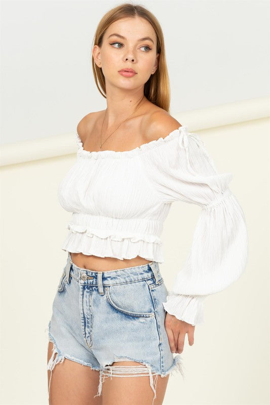 Dipped in Sugar Flounce Hem Blouse