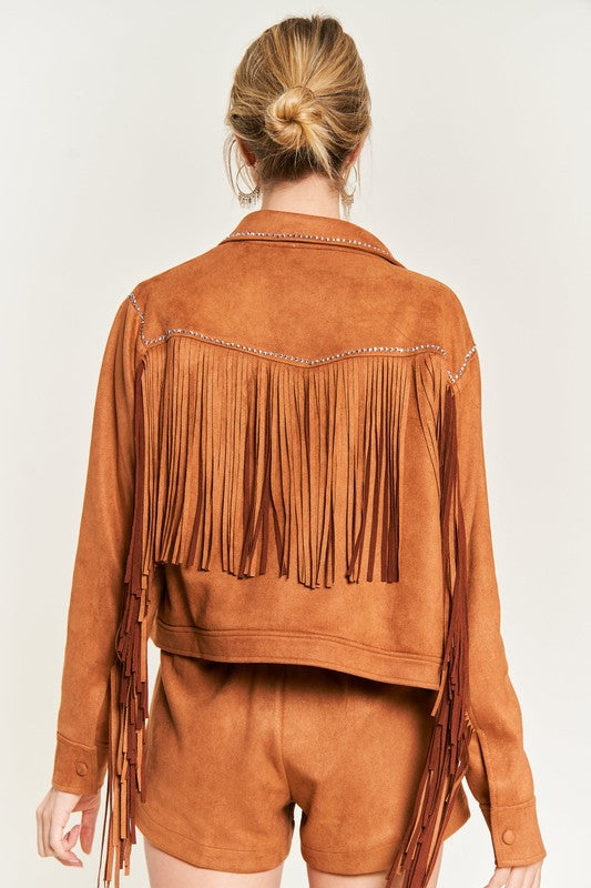 Suede studded fringe jacket Plus