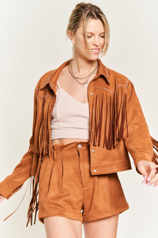 Suede studded fringe jacket Plus